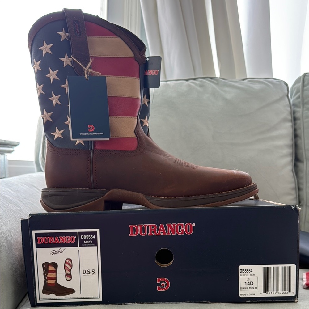 Durango Brown and Red Cowboy Boots with Patriotic Design
